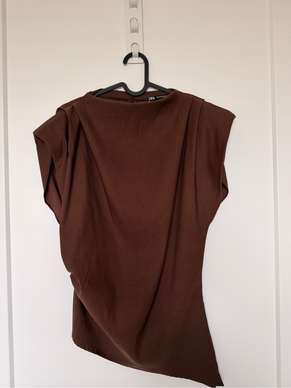Zara Chocolate Brown Draped Cap-Sleeve Top